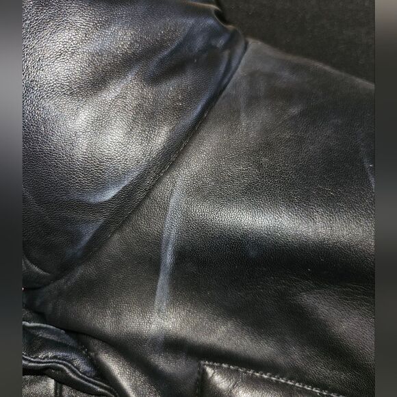 Identify Black Leather Cinched Waist Zip-Up Moto Jacket Size L - Picture 4 of 10